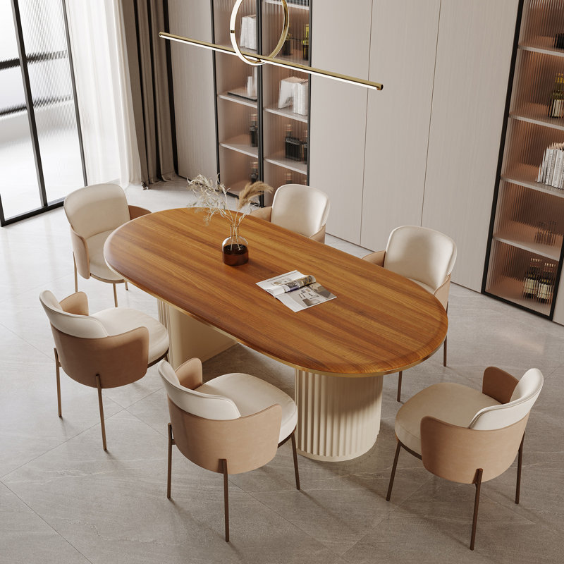Latitude Run® Erlene 71" Mid-Century Modern Oval Dining Table with wood ...